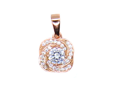 A Rose Plated On Silver With White Cubic Zirconia Pendant