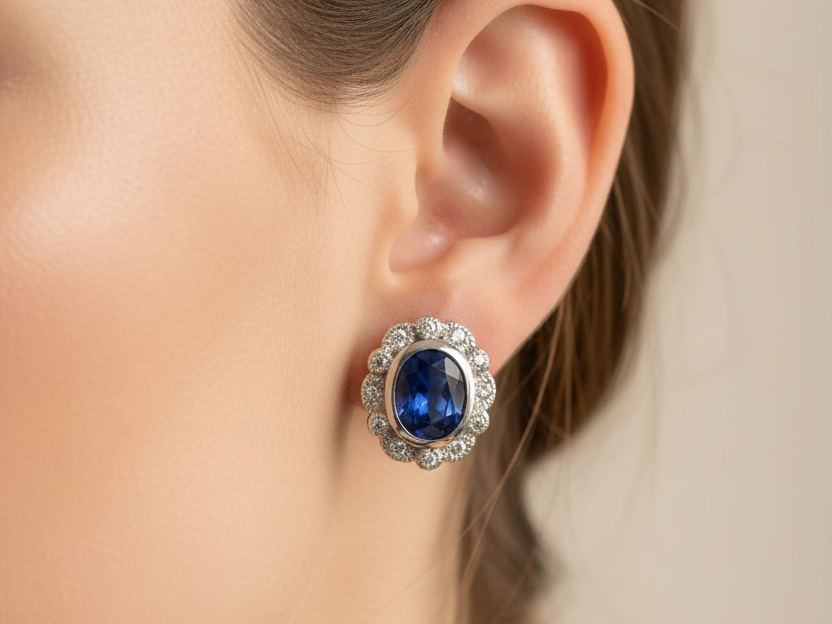 A Sapphire & White Cubic Zirconia Earring.