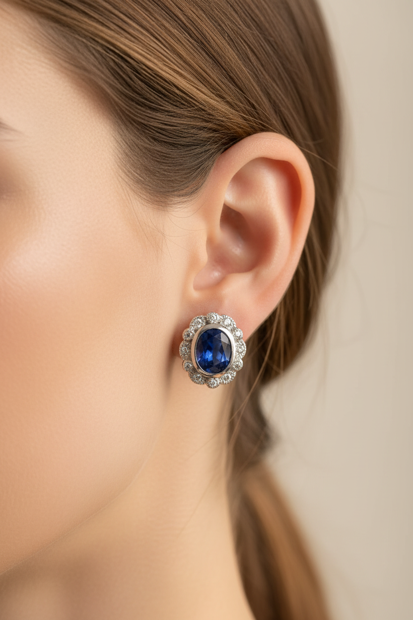 A Sapphire & White Cubic Zirconia Earring.