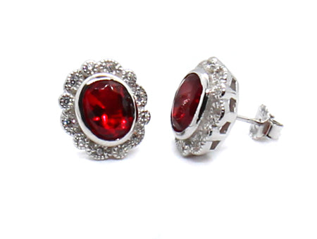 A Ruby & White Cubic Zirconia Earring.