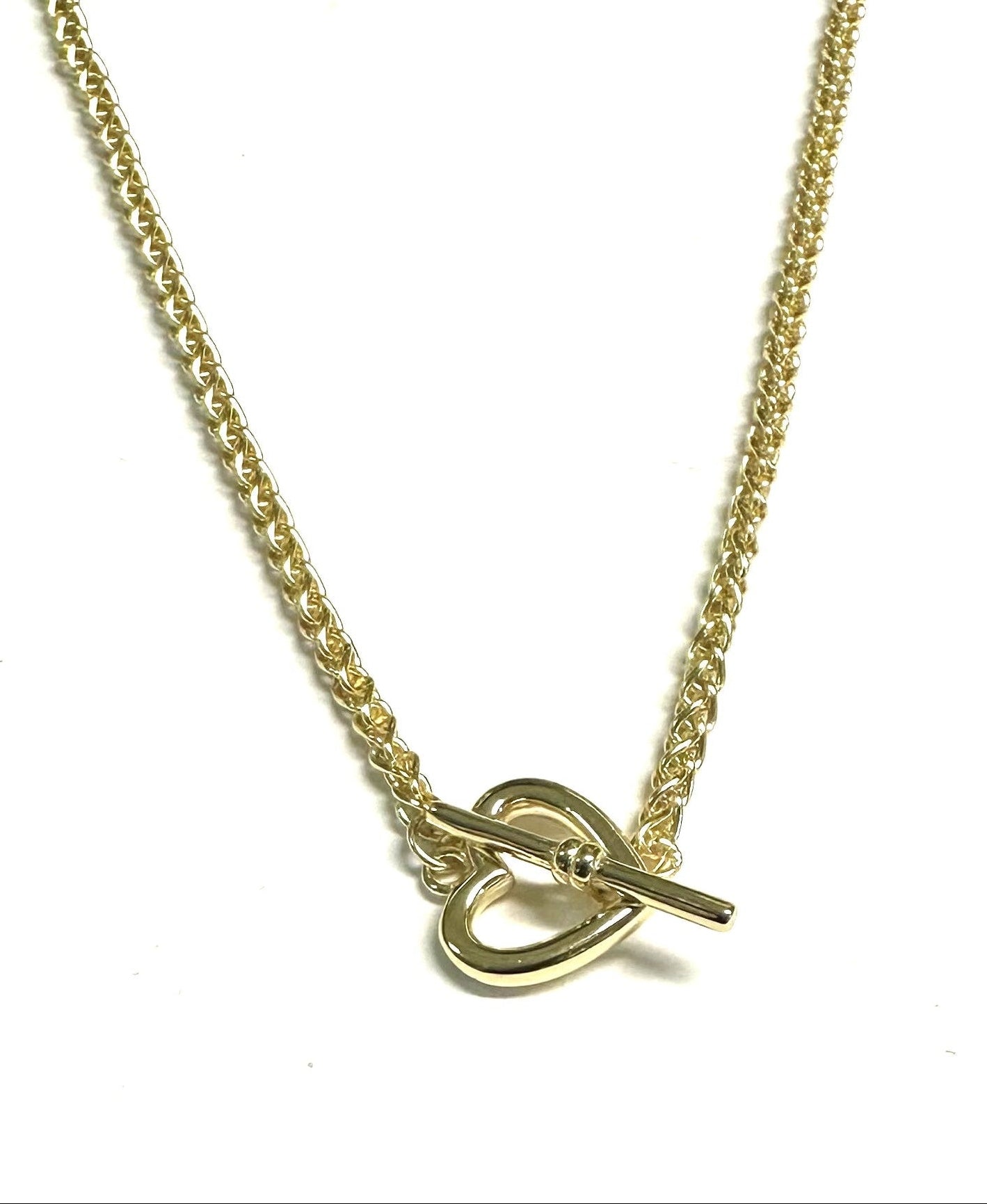Gold Plated Silver Heart T Bar Necklace