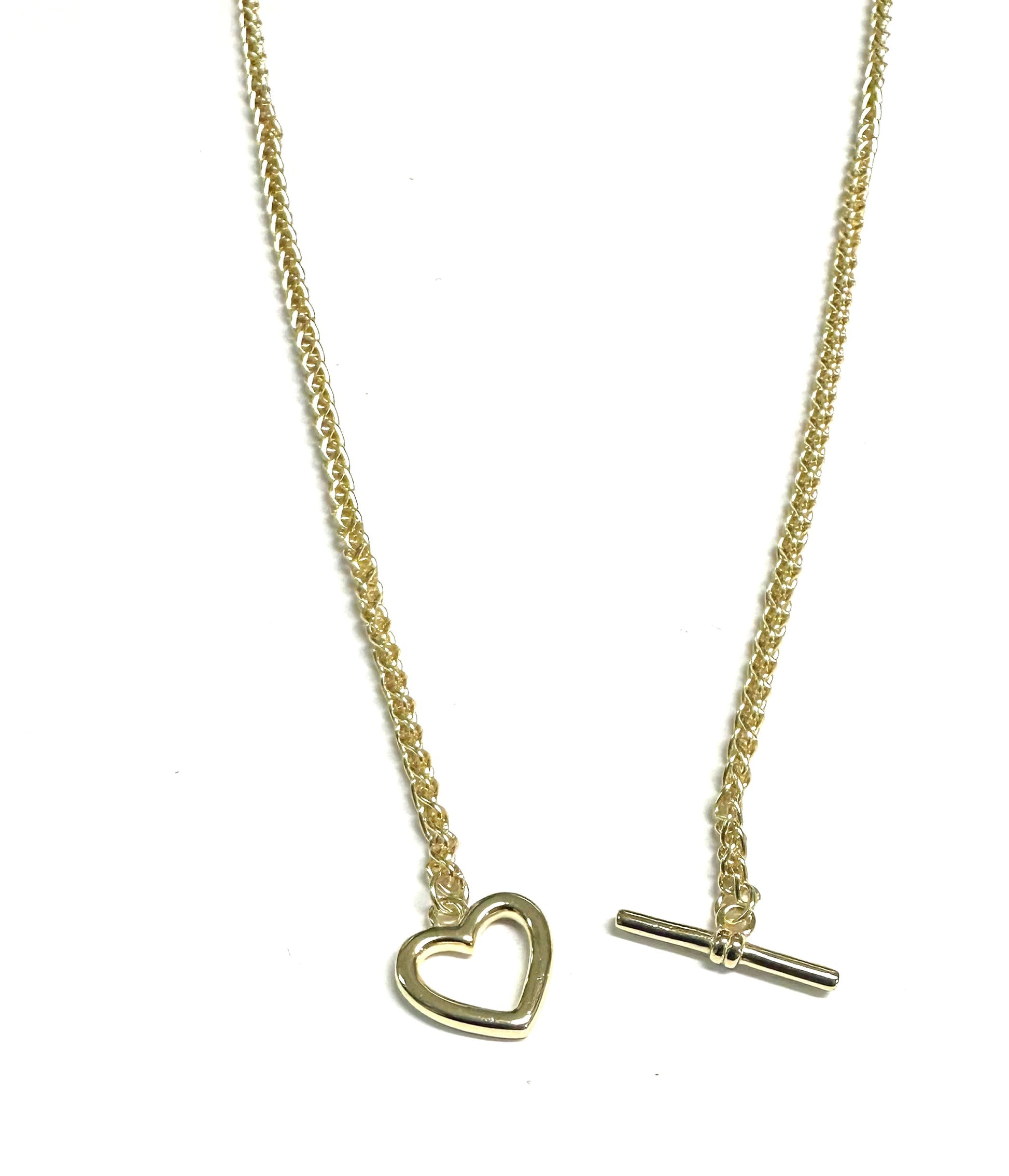 Gold Plated Silver Heart T Bar Necklace