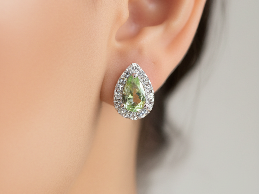 A Peridot & White Cubic Zirconia Earring.