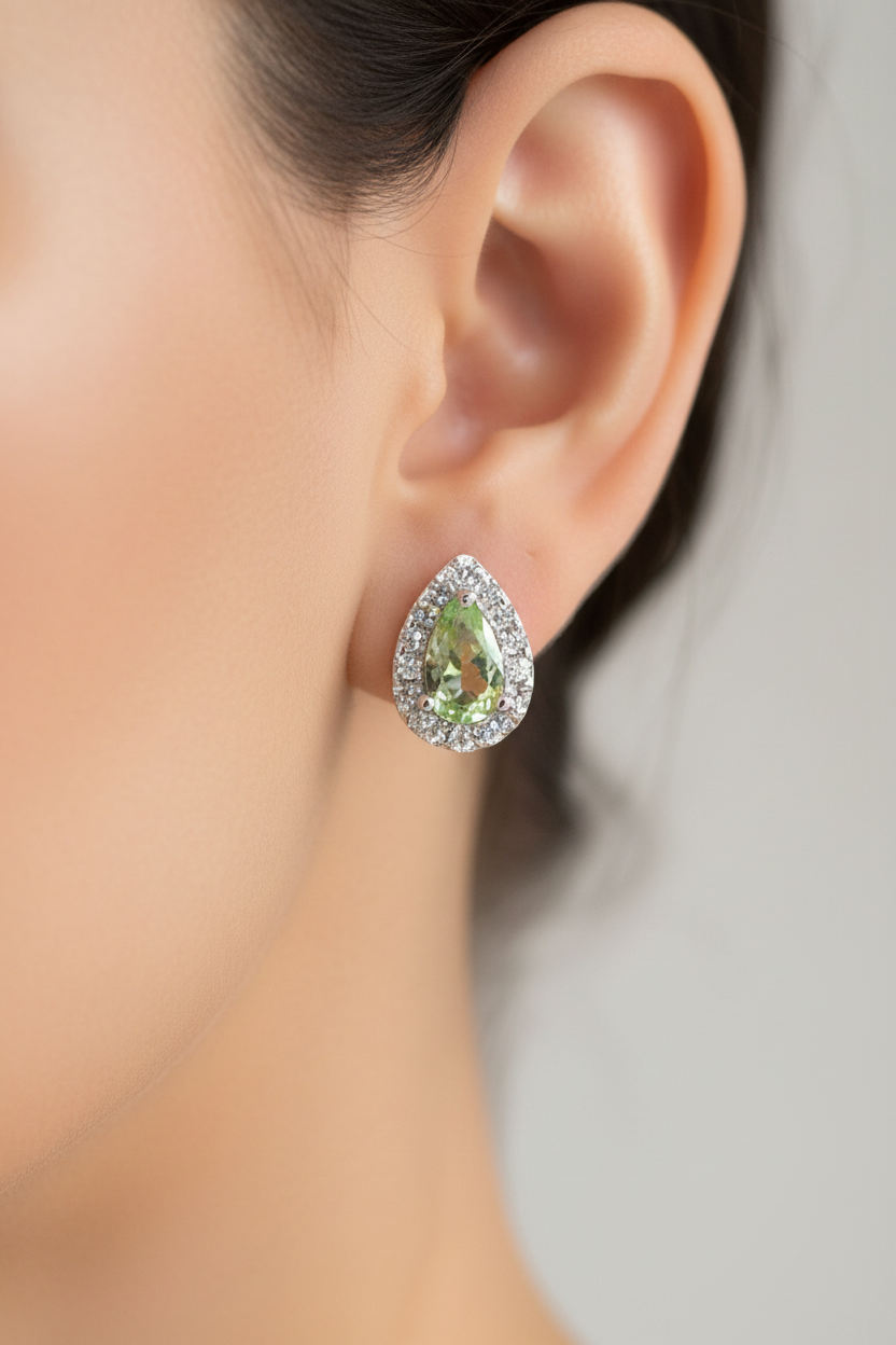 A Peridot & White Cubic Zirconia Earring.