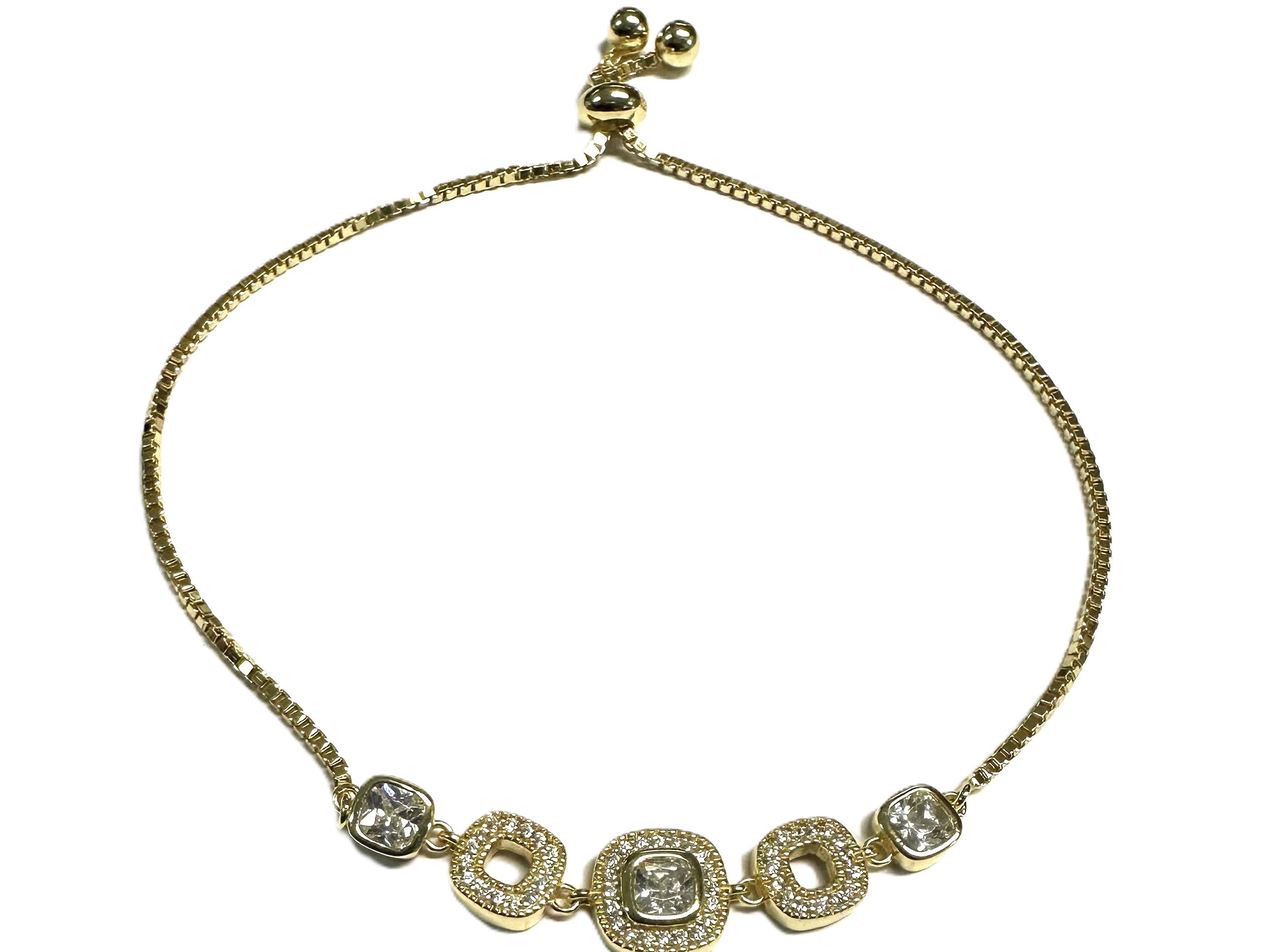 White Cubic Zirconia Silver Yellow Gold Plated Pull Bracelet