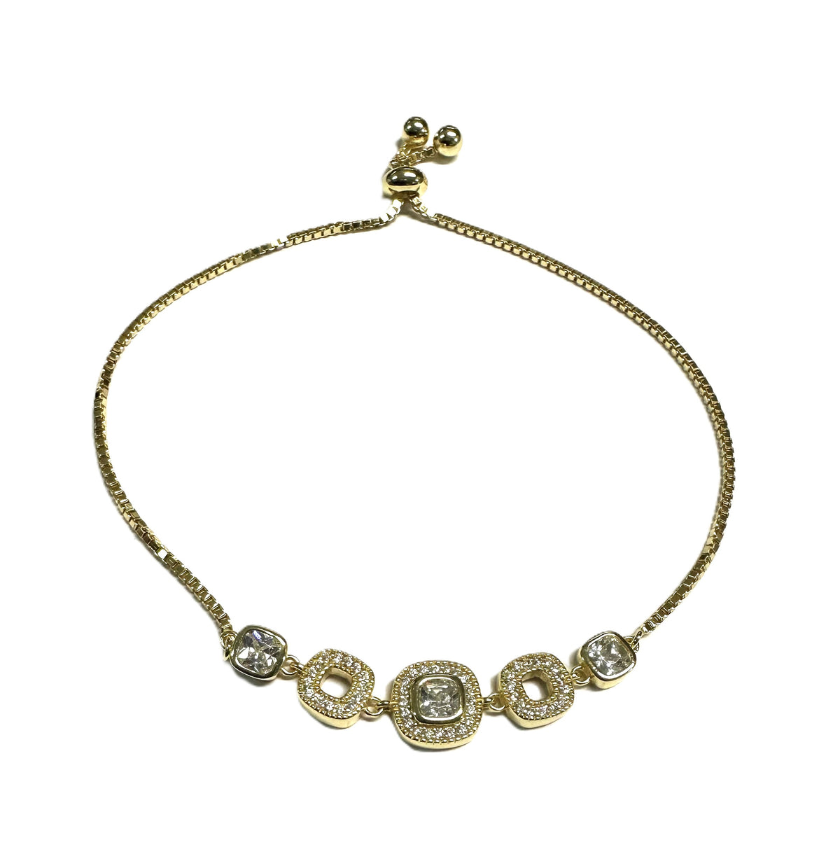 White Cubic Zirconia Silver Yellow Gold Plated Pull Bracelet