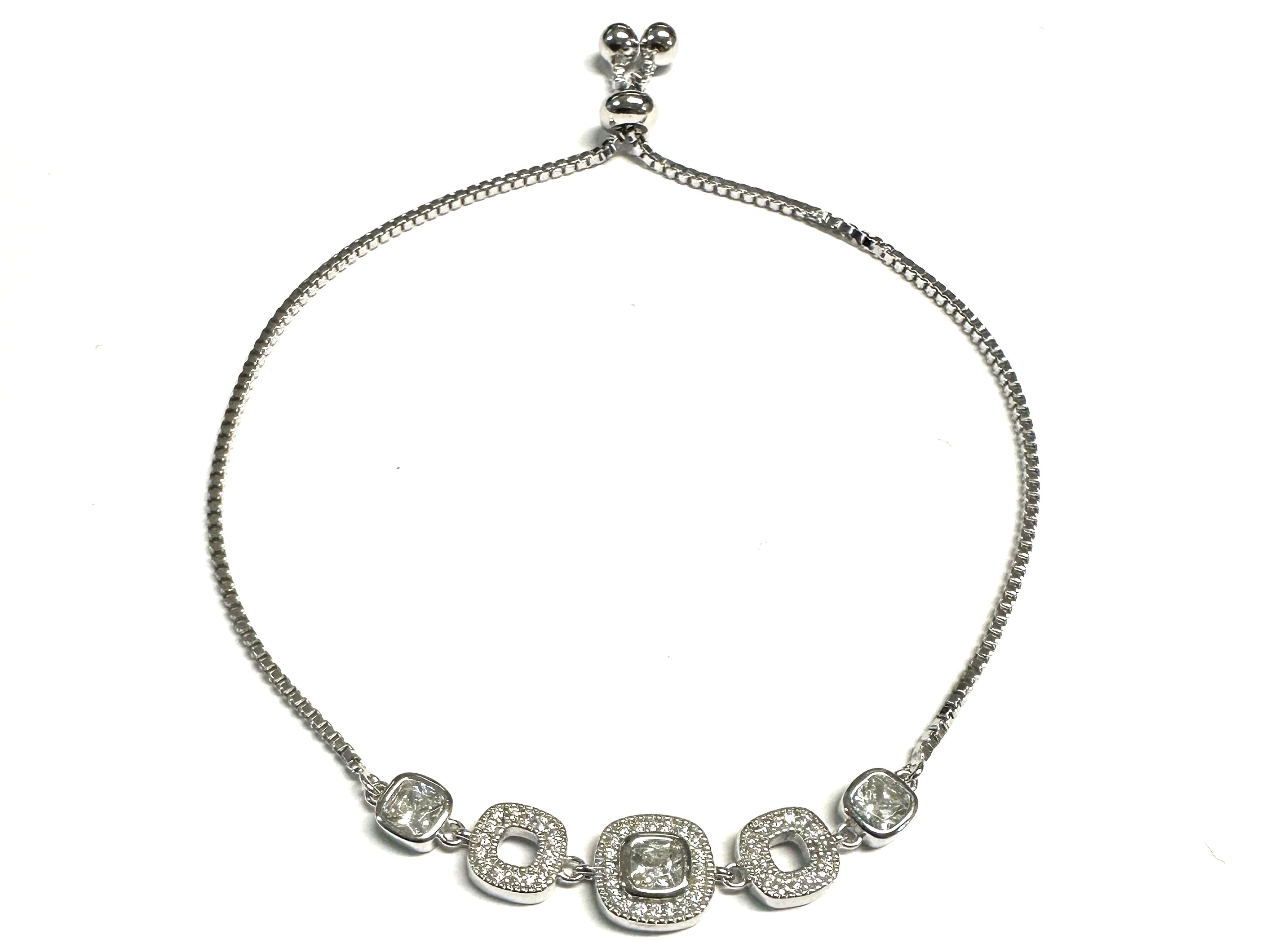 White Cubic Zirconia Silver Pull Bracelet