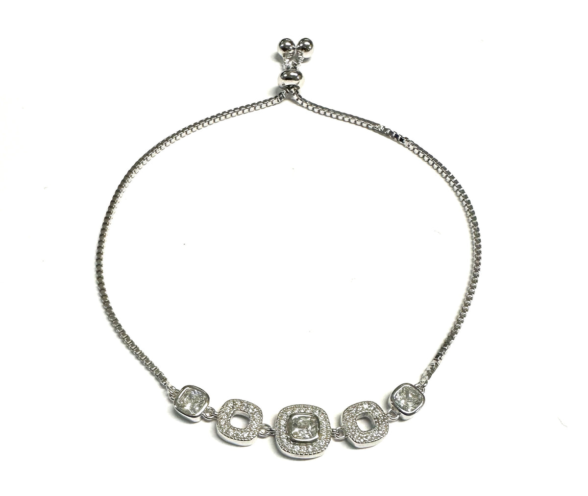 White Cubic Zirconia Silver Pull Bracelet