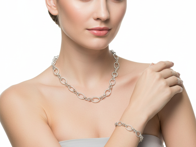 A Silver Necklace and Bracelet