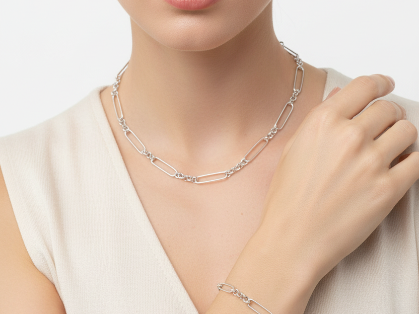 A Silver Necklace and Bracelet