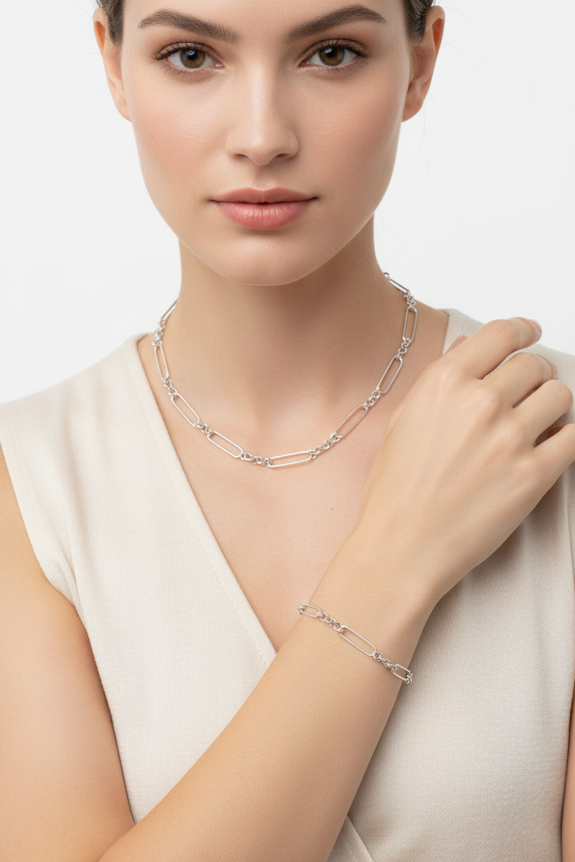 A Silver Necklace and Bracelet