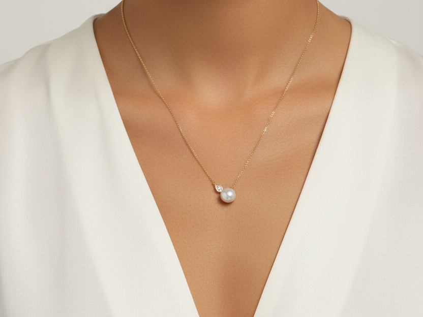Gold Plated Silver Pearl Necklace