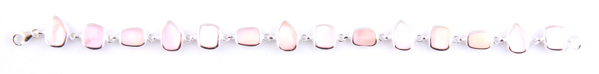Pink M O P Stone Silver Bracelet