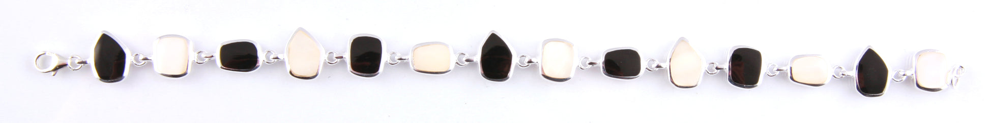 Black Onyx  & White M O P Stone Silver Bracelet
