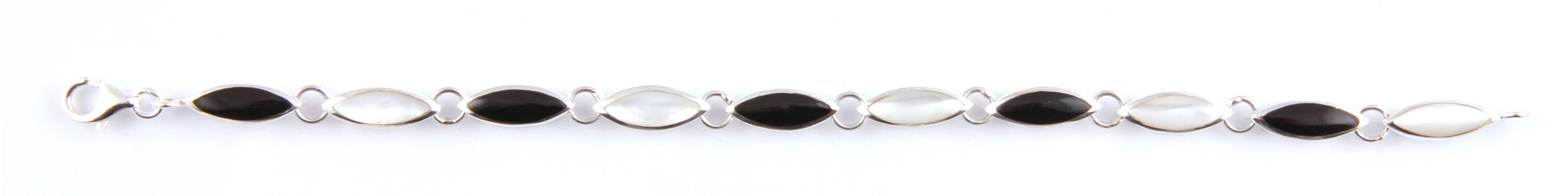 Black Onyx  & White M O P Stone Silver Bracelet