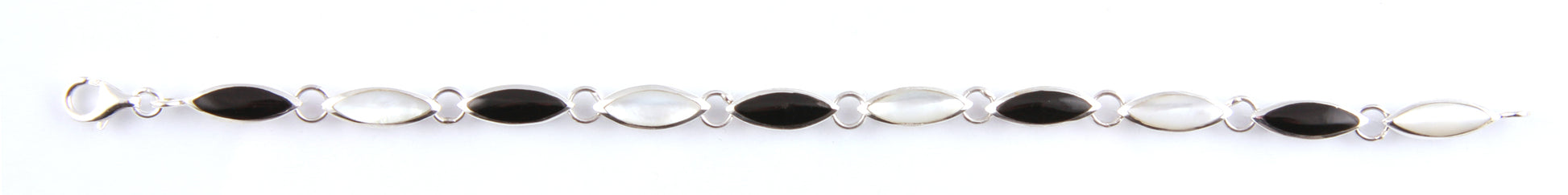 Black Onyx  & White M O P Stone Silver Bracelet