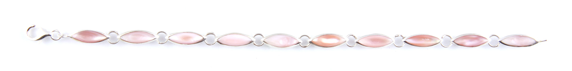 Pink M O P Stone Silver Bracelet