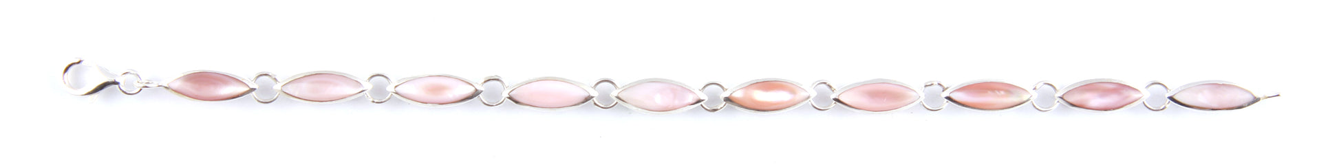 Pink M O P Stone Silver Bracelet