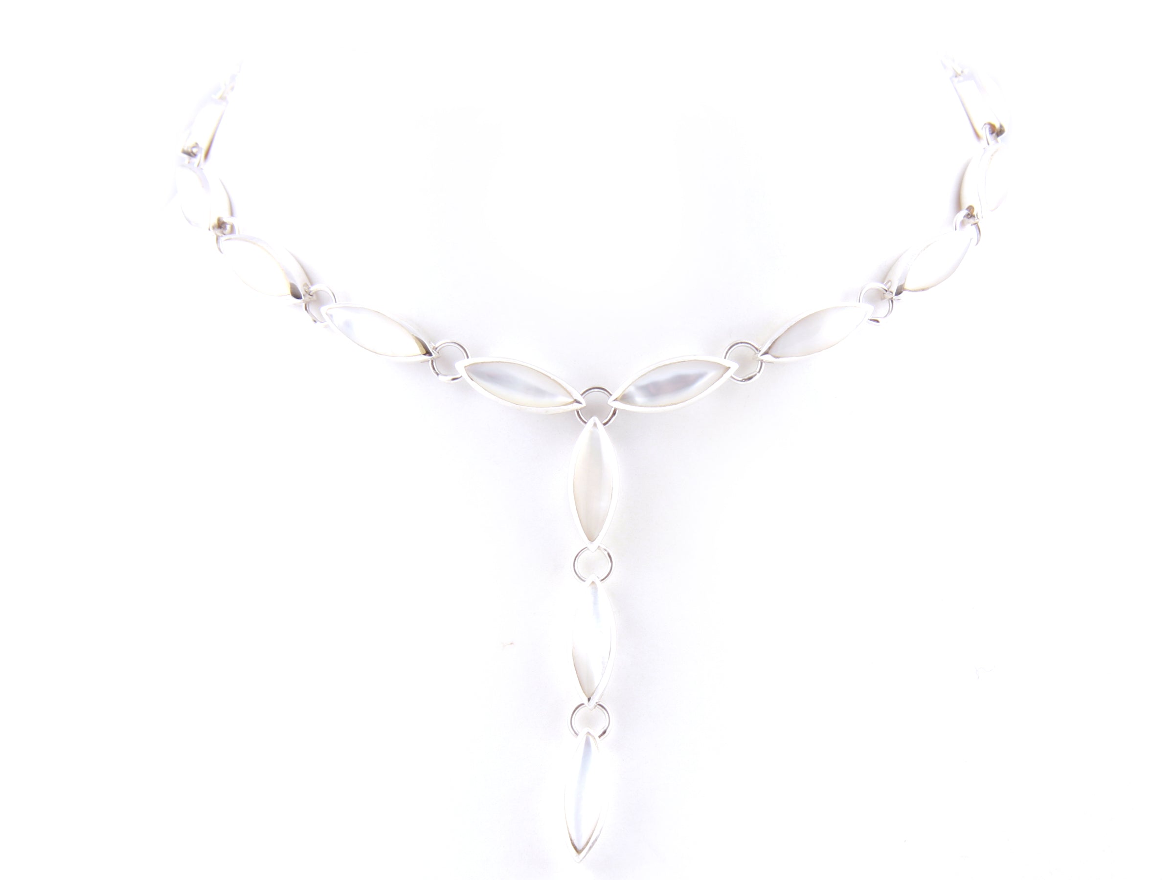 White M O P Stone Silver Necklace