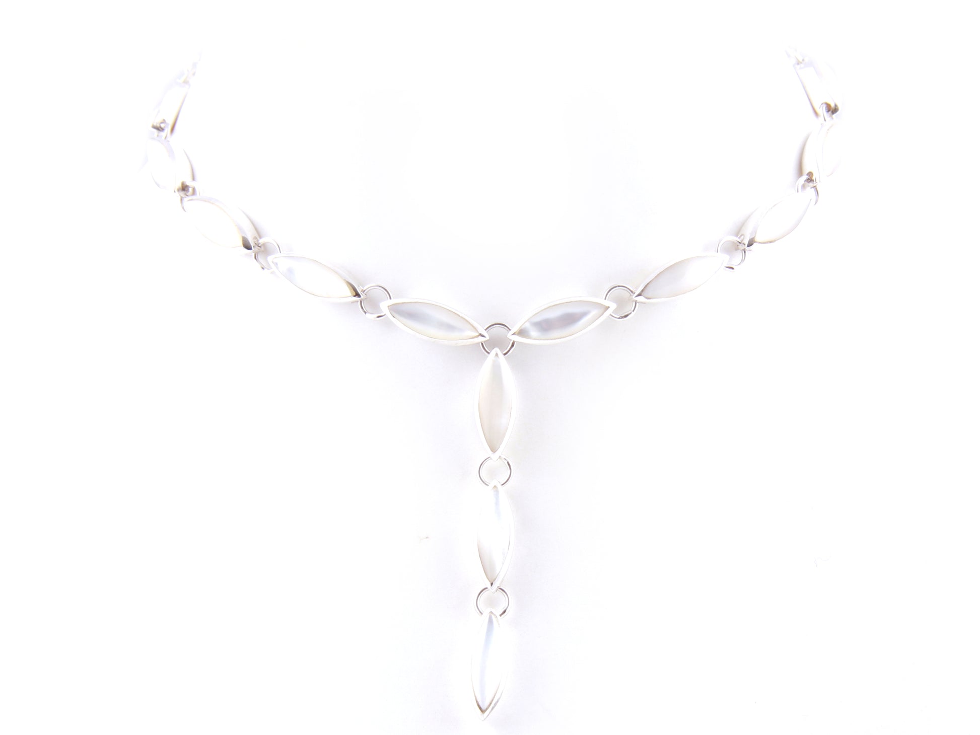 White M O P Stone Silver Necklace