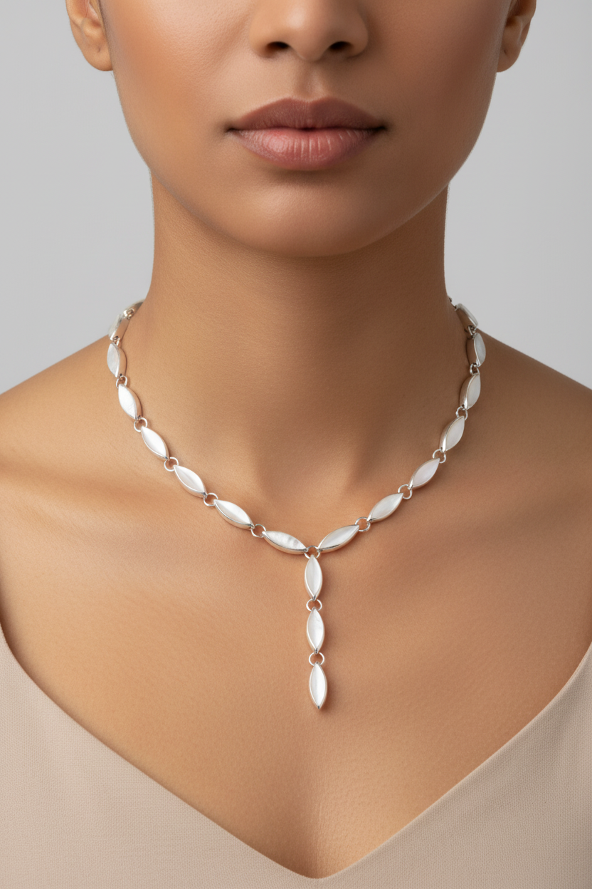 White M O P Stone Silver Necklace