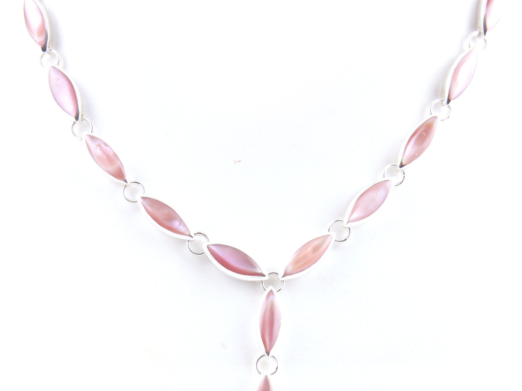 Pink M O P Stone Silver Necklace