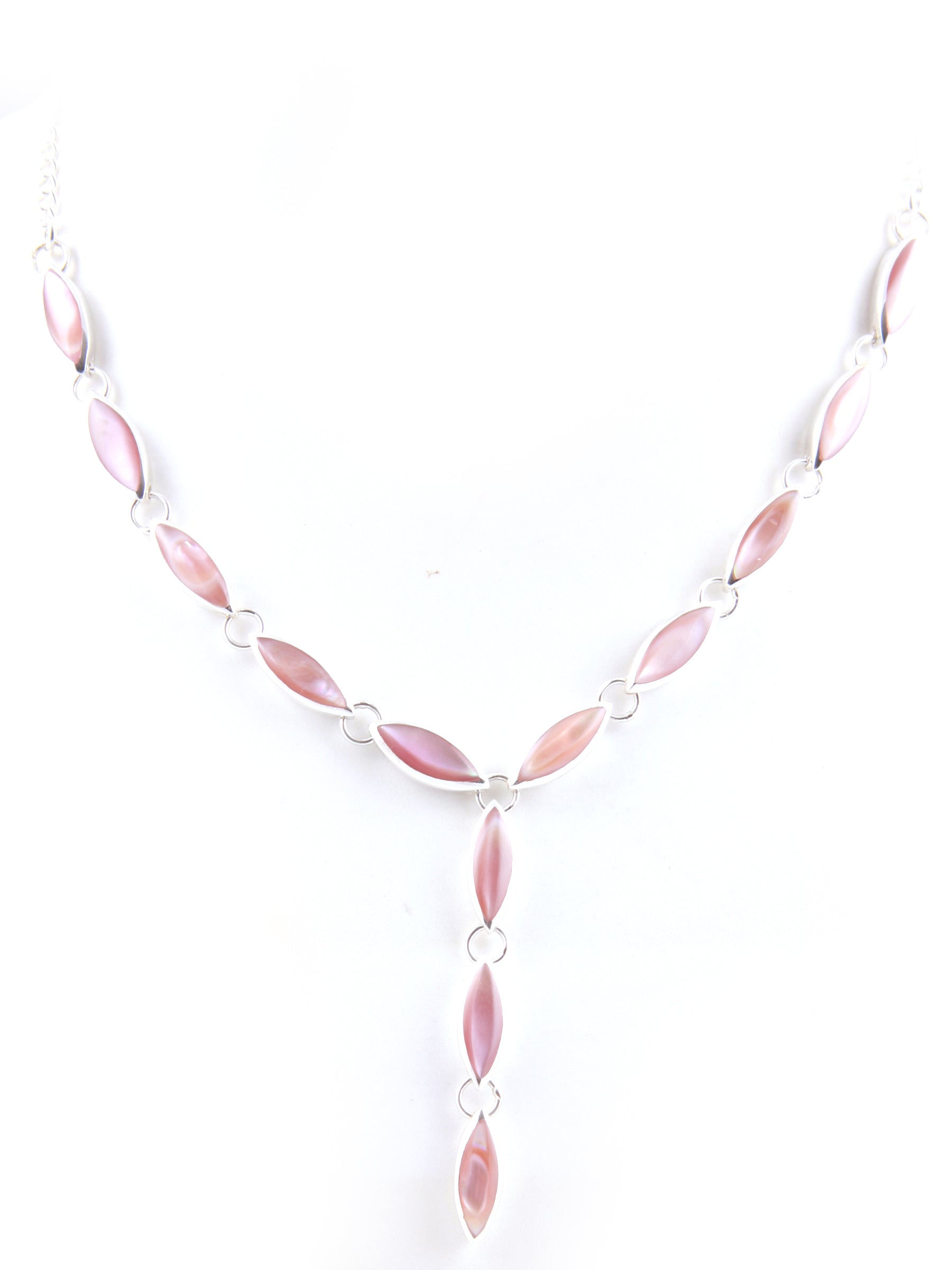 Pink M O P Stone Silver Necklace
