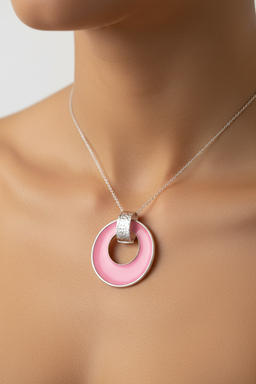 Pink M O P Stone Silver Pendant