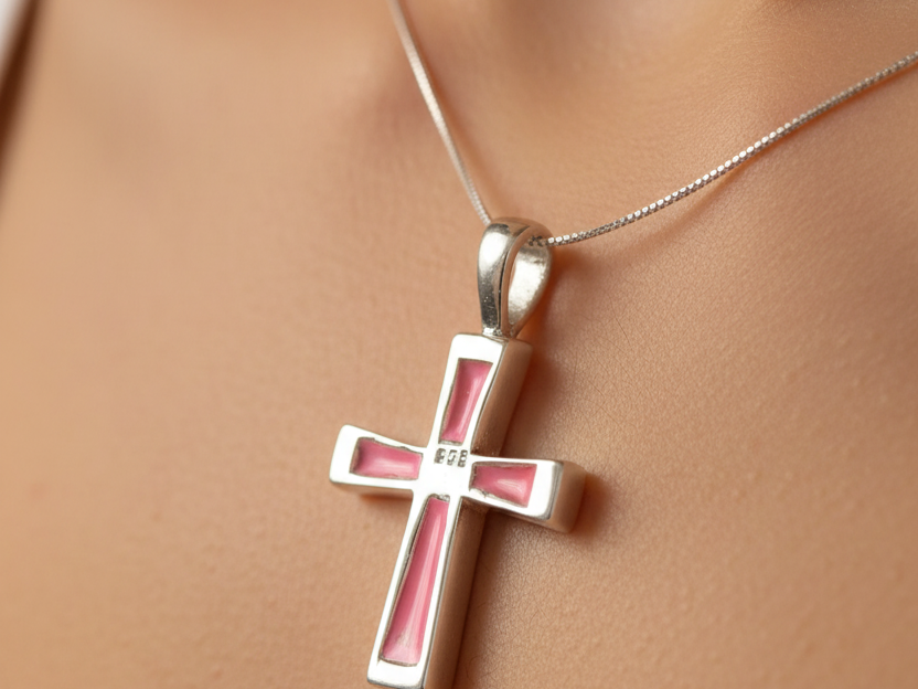 Pink M O P Stone Silver Pendant