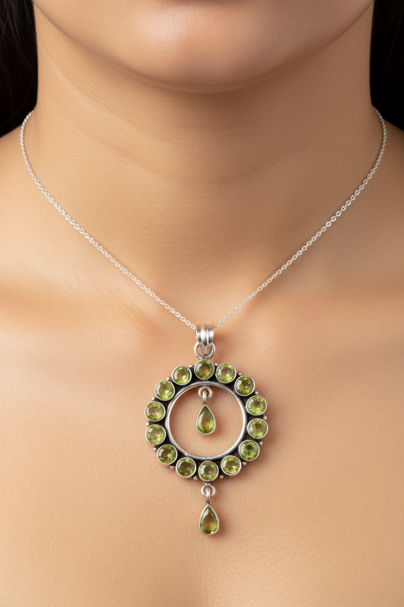 Peridot Stone Silver Pendant