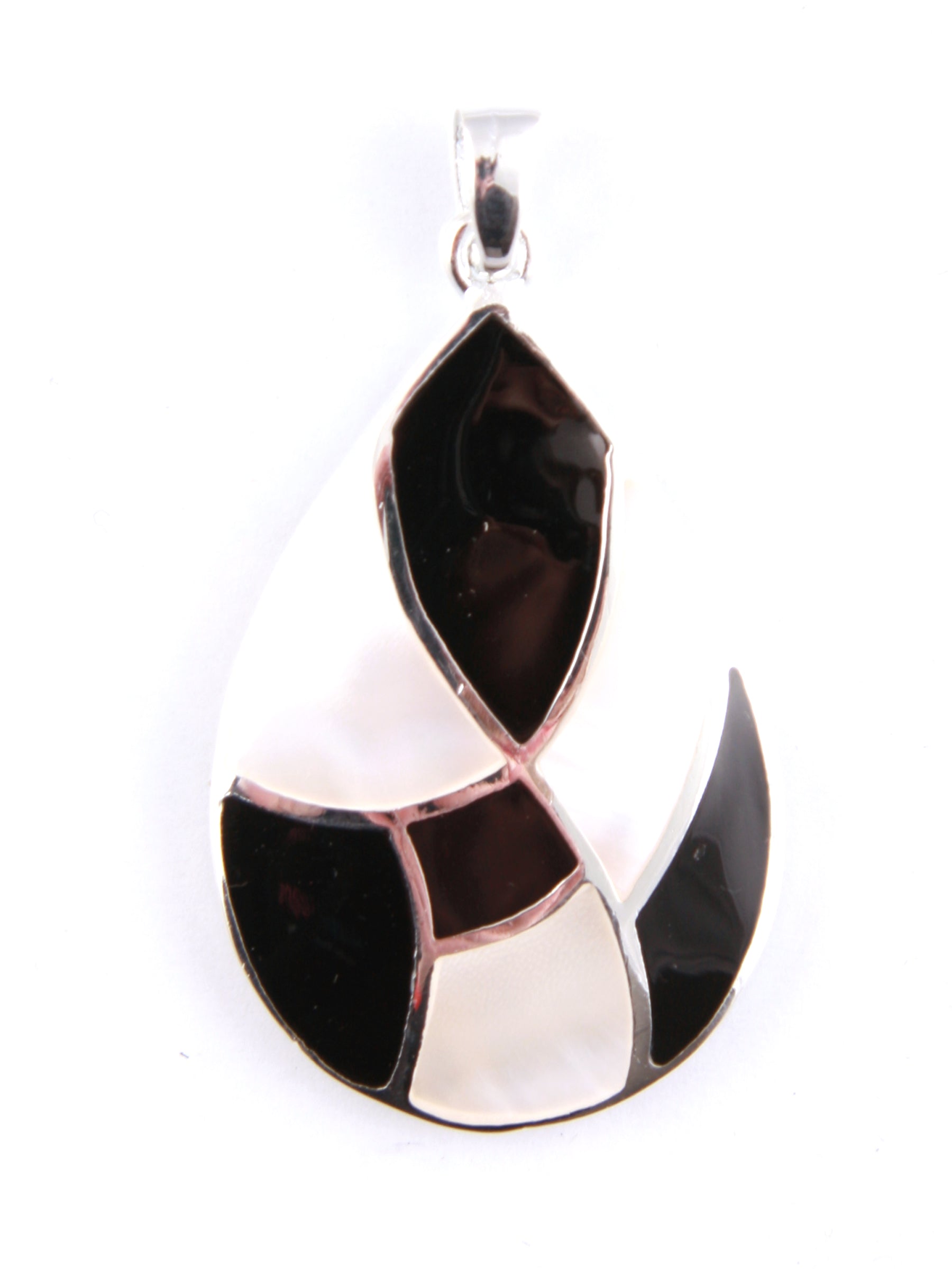 Black Onyx & M O P Stone Silver Pendant