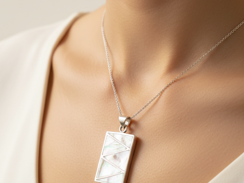White M O P Stone Silver Pendant