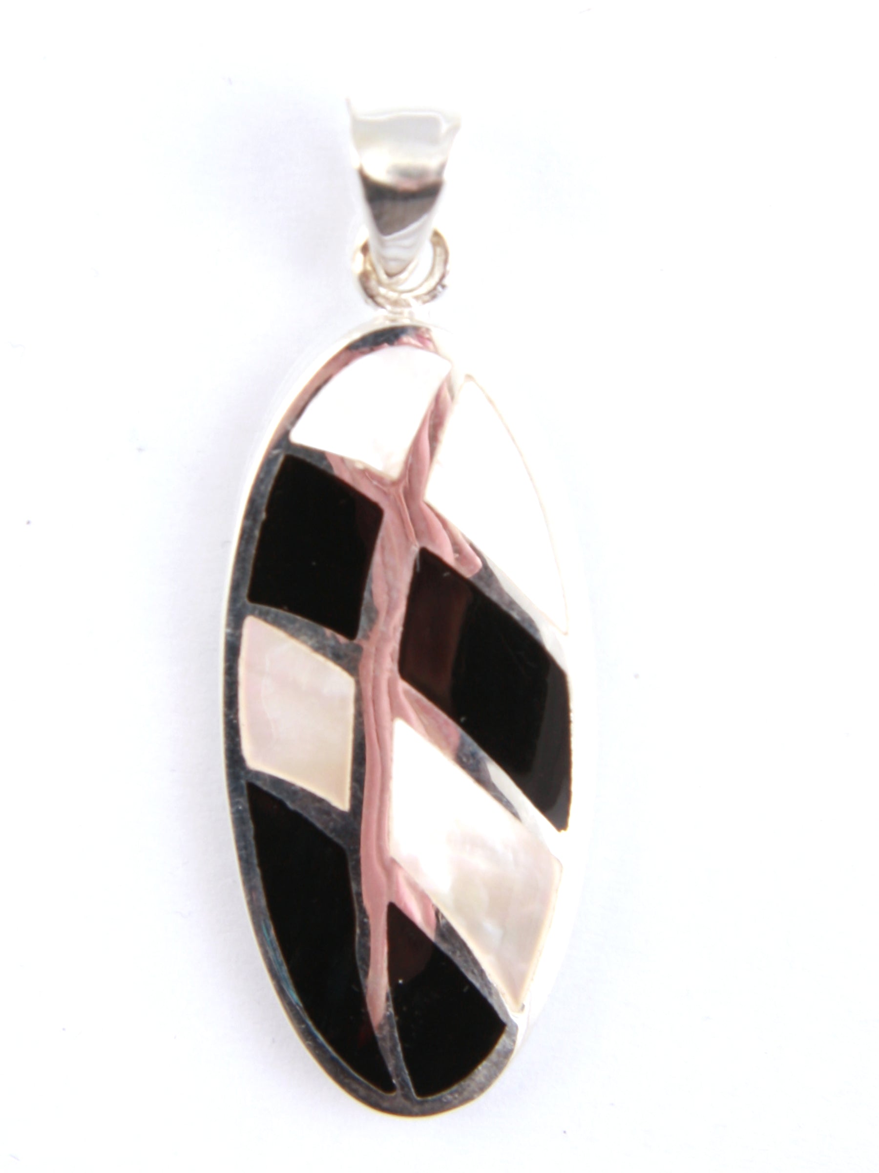 Black Onyx & M O P Stone Silver Pendant