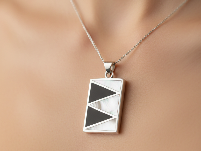 Black Onyx & M O P Stone Silver Pendant