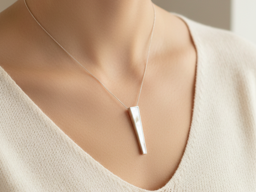 White M O P Stone Silver Pendant