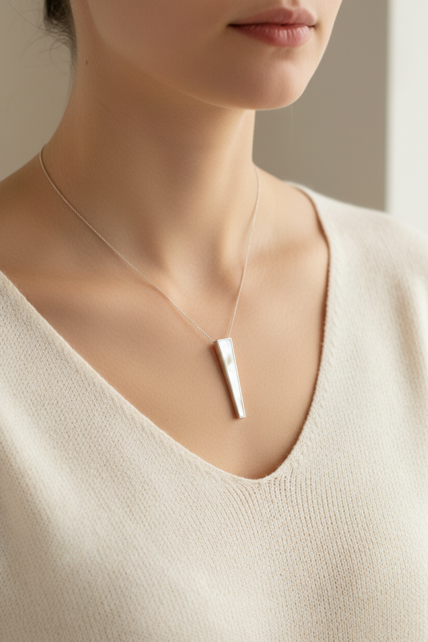 White M O P Stone Silver Pendant