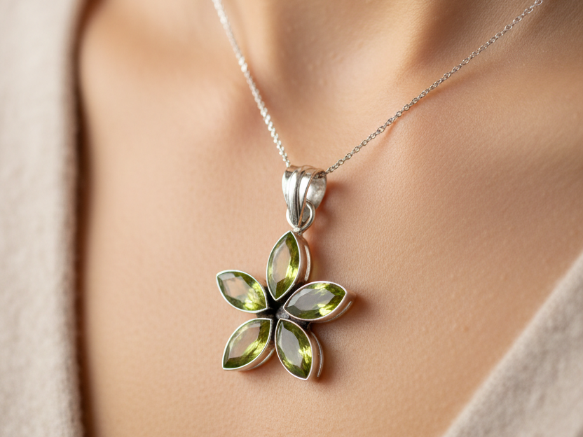 Peridot Stone Silver Pendant