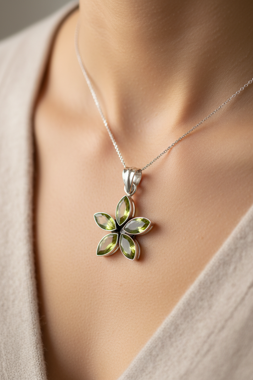 Peridot Stone Silver Pendant