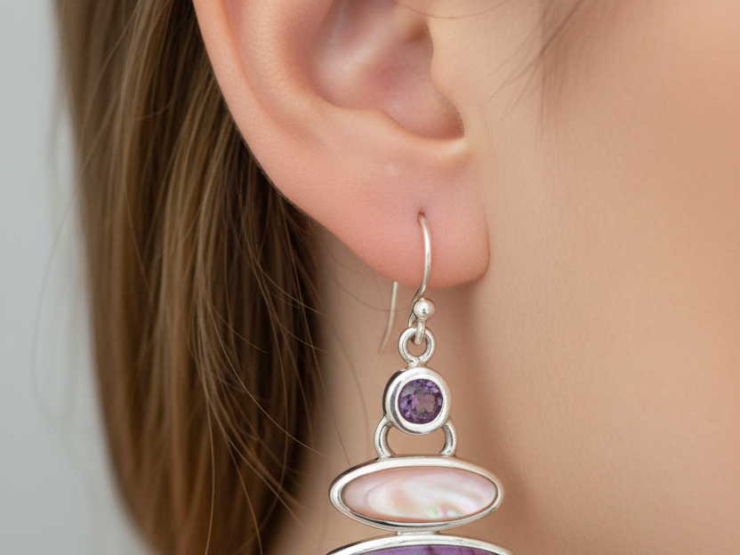 Shell Stone Silver Earring