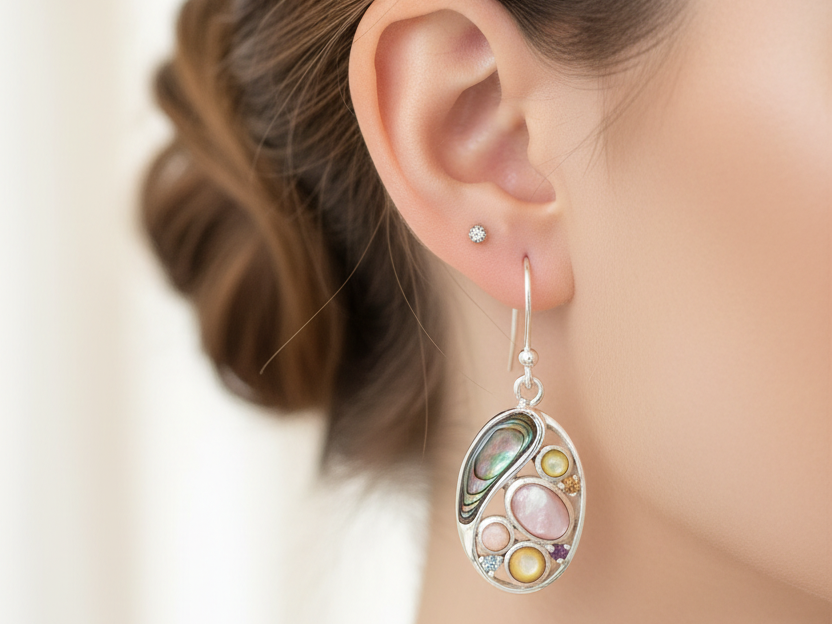 Shell Stone Silver Earring