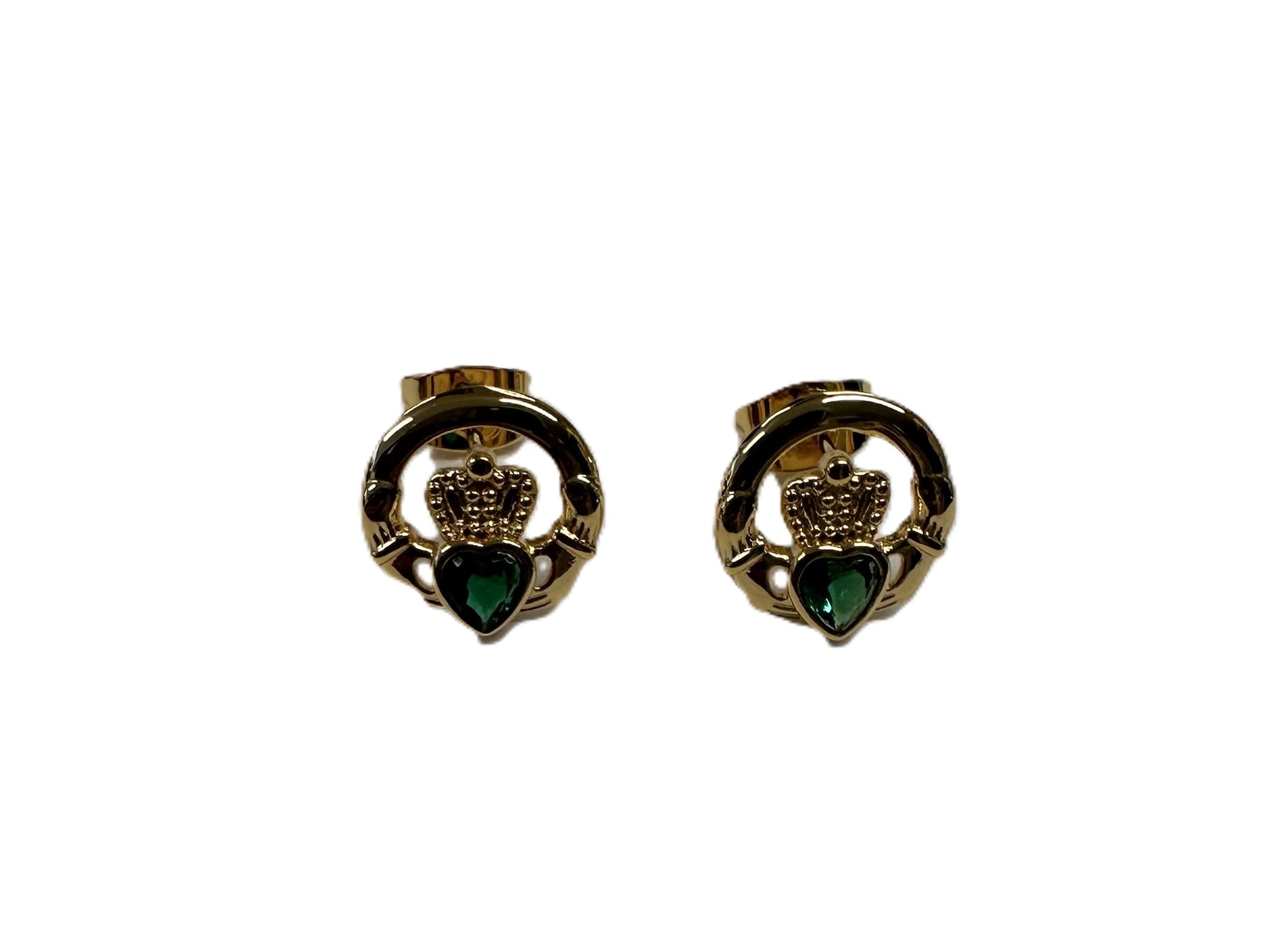 Rolled Gold Claddagh Emerald Green Cz Stud Earrings