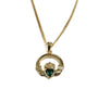 Rolled Gold Emerald Green Cz Stone Set Claddagh Pendant And Chain