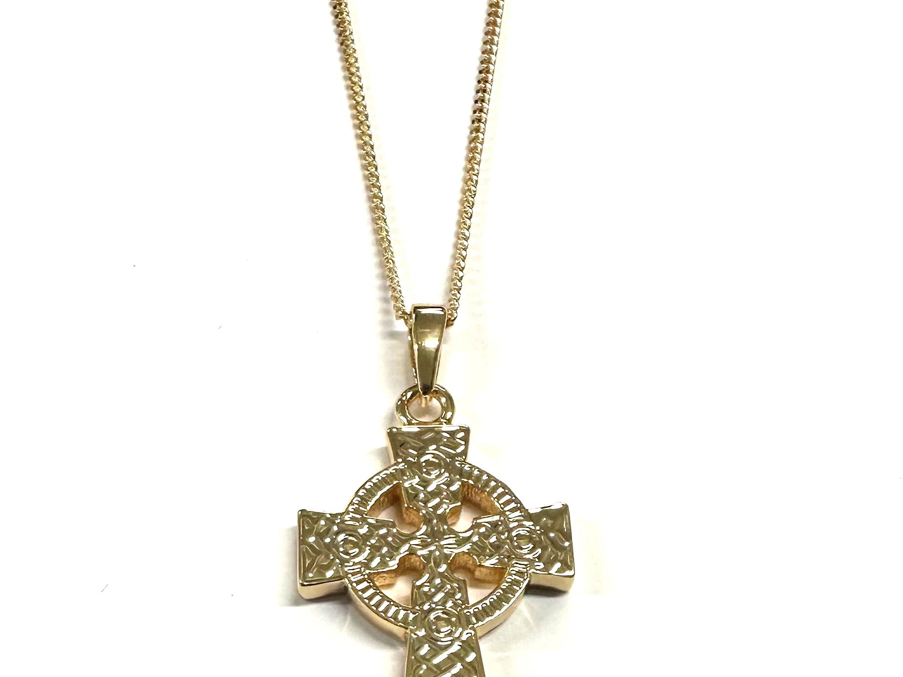 Rolled Gold Heavy Celtic Cross Pendant And Chain 40mm
