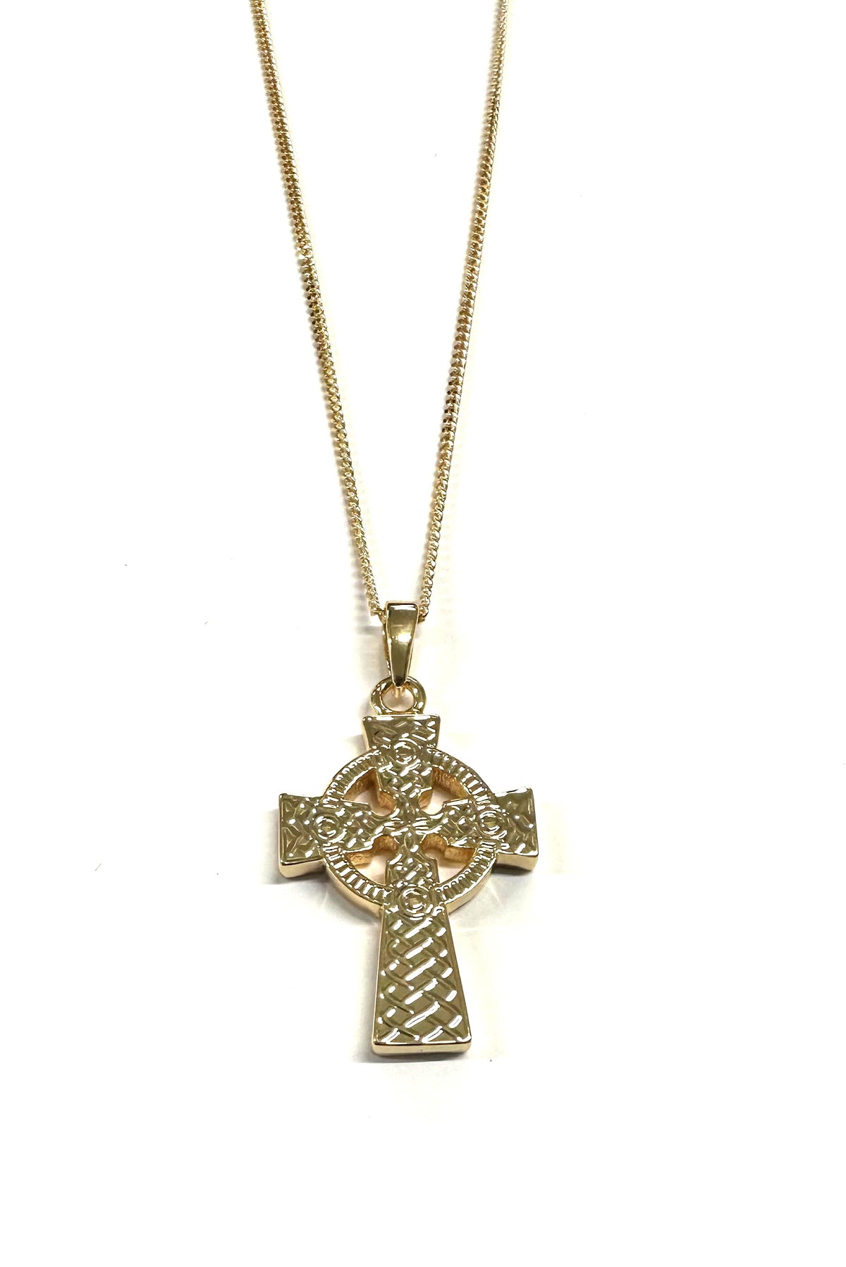 Rolled Gold Heavy Celtic Cross Pendant And Chain 40mm