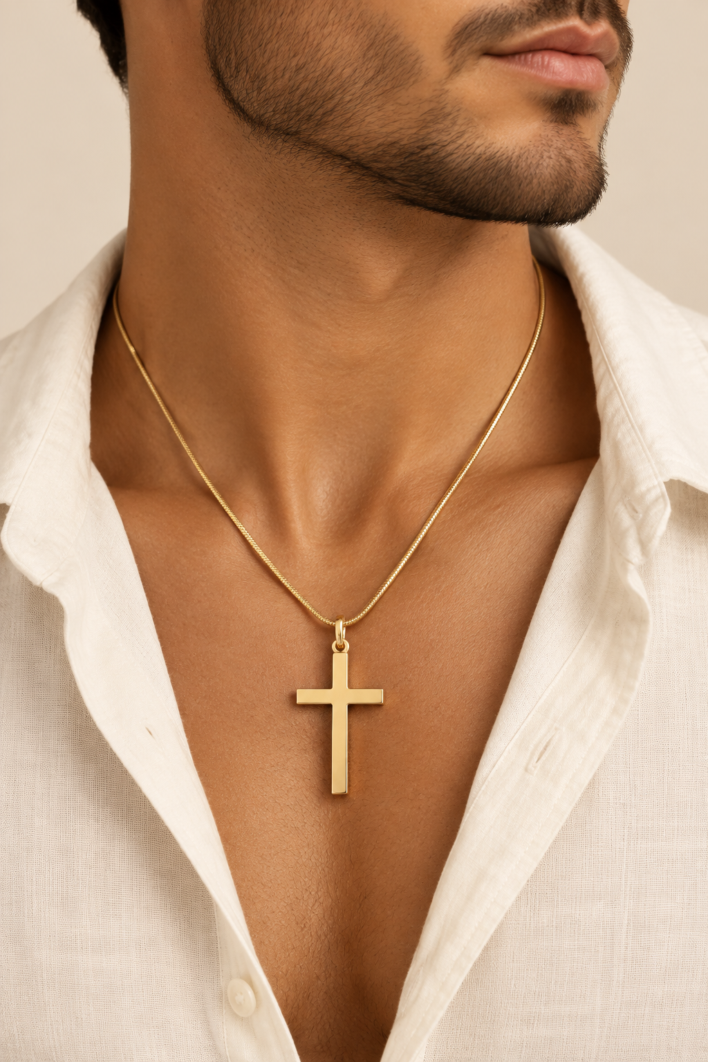 Rolled Gold Plain Heavy Cross Pendant And Chain 50mm