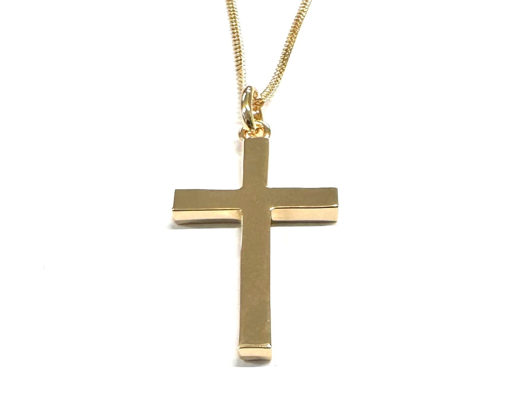Rolled Gold Plain Heavy Cross Pendant And Chain 50mm