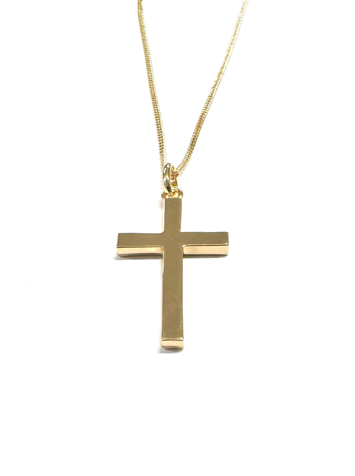 Rolled Gold Plain Heavy Cross Pendant And Chain 50mm