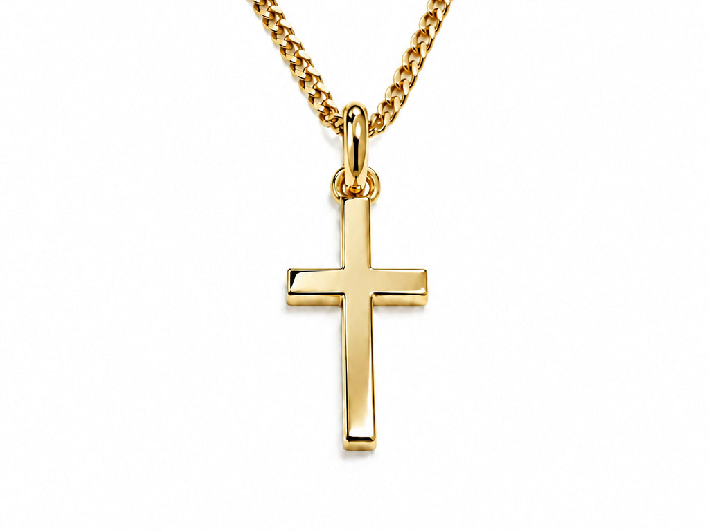 Rolled Gold Plain Heavy Cross Pendant And Chain 30mm