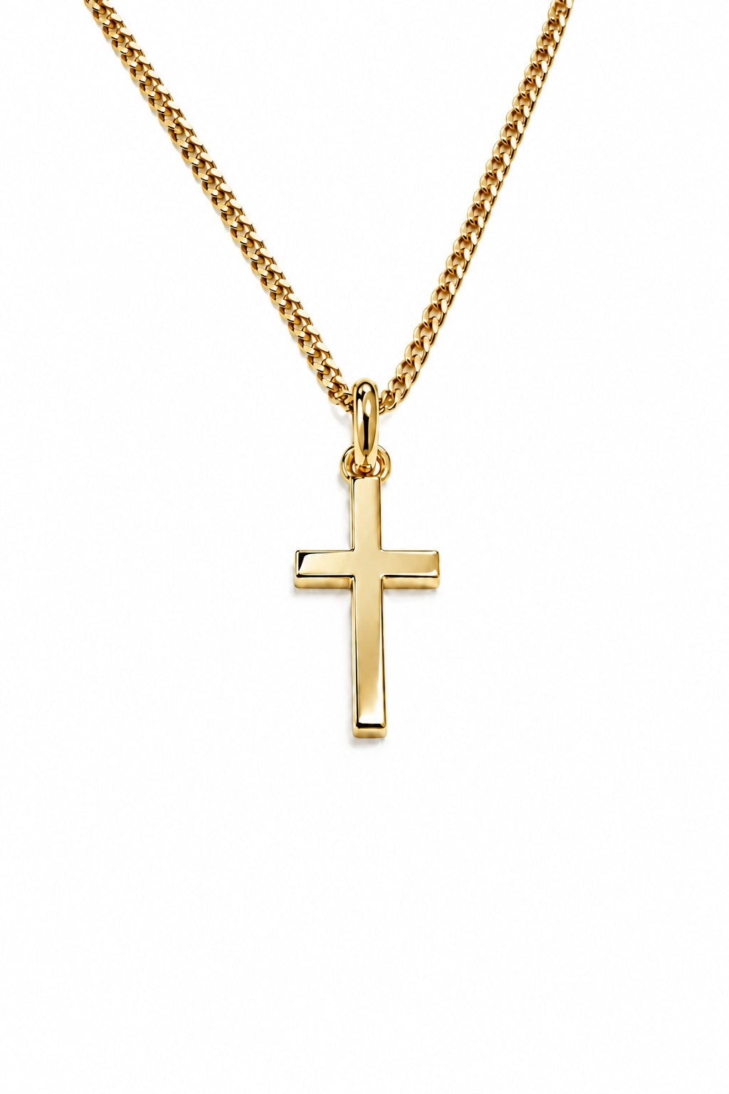 Rolled Gold Plain Heavy Cross Pendant And Chain 40mm