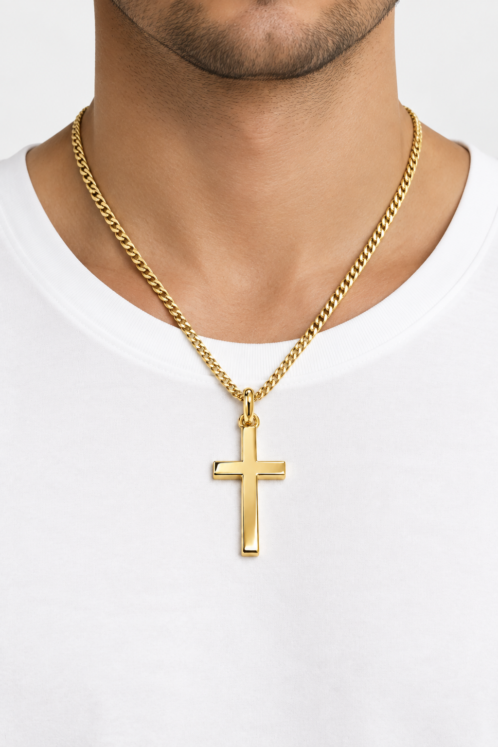 Rolled Gold Plain Heavy Cross Pendant And Chain 30mm